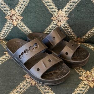 EUC CROCS Iconic Crocs Comfort Baya Black Platform Sandals 7W